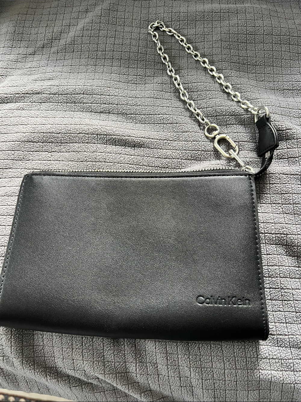 Calvin Klein Black Leather Clutch small with Silver Chain